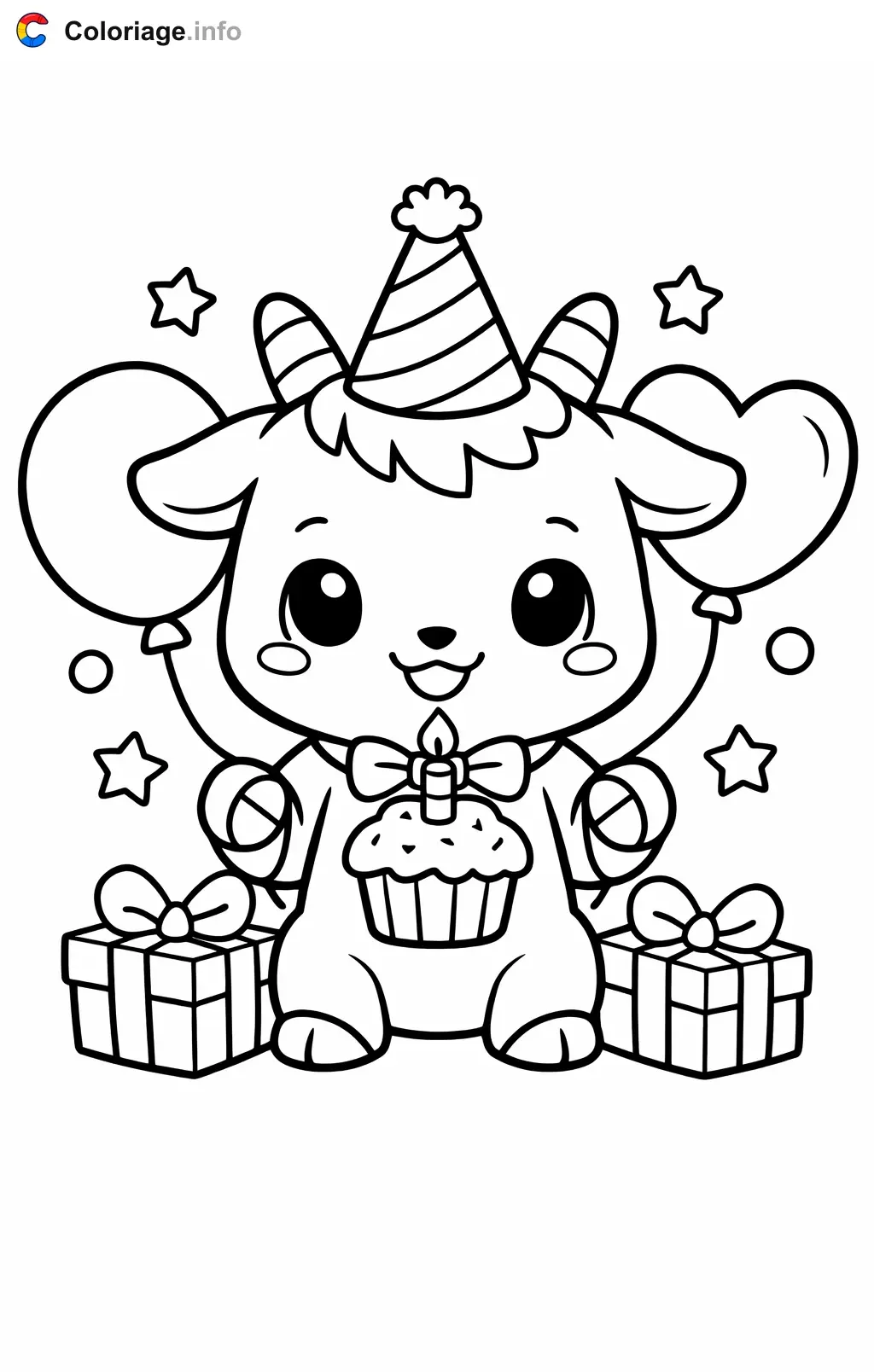 Coloriage Chèvre qui fête son anniversaire - Chèvre à imprimer