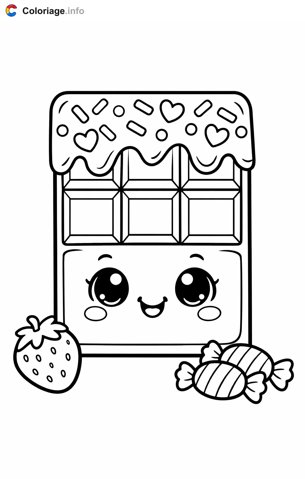 Coloriage Tablette de chocolat souriante avec friandises - Chocolat à imprimer