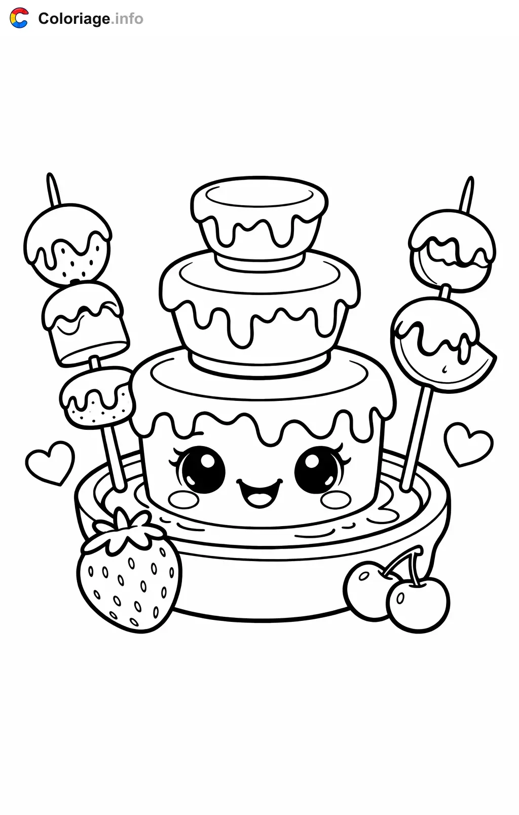 Coloriage Chocolat fontaine avec des fruits - Chocolat à imprimer