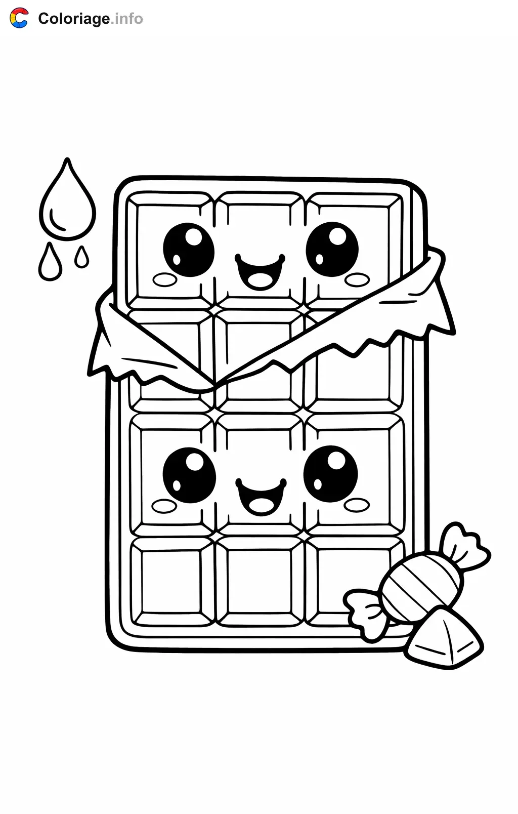 Coloriage Chocolat tablette qui sourit - Chocolat à imprimer