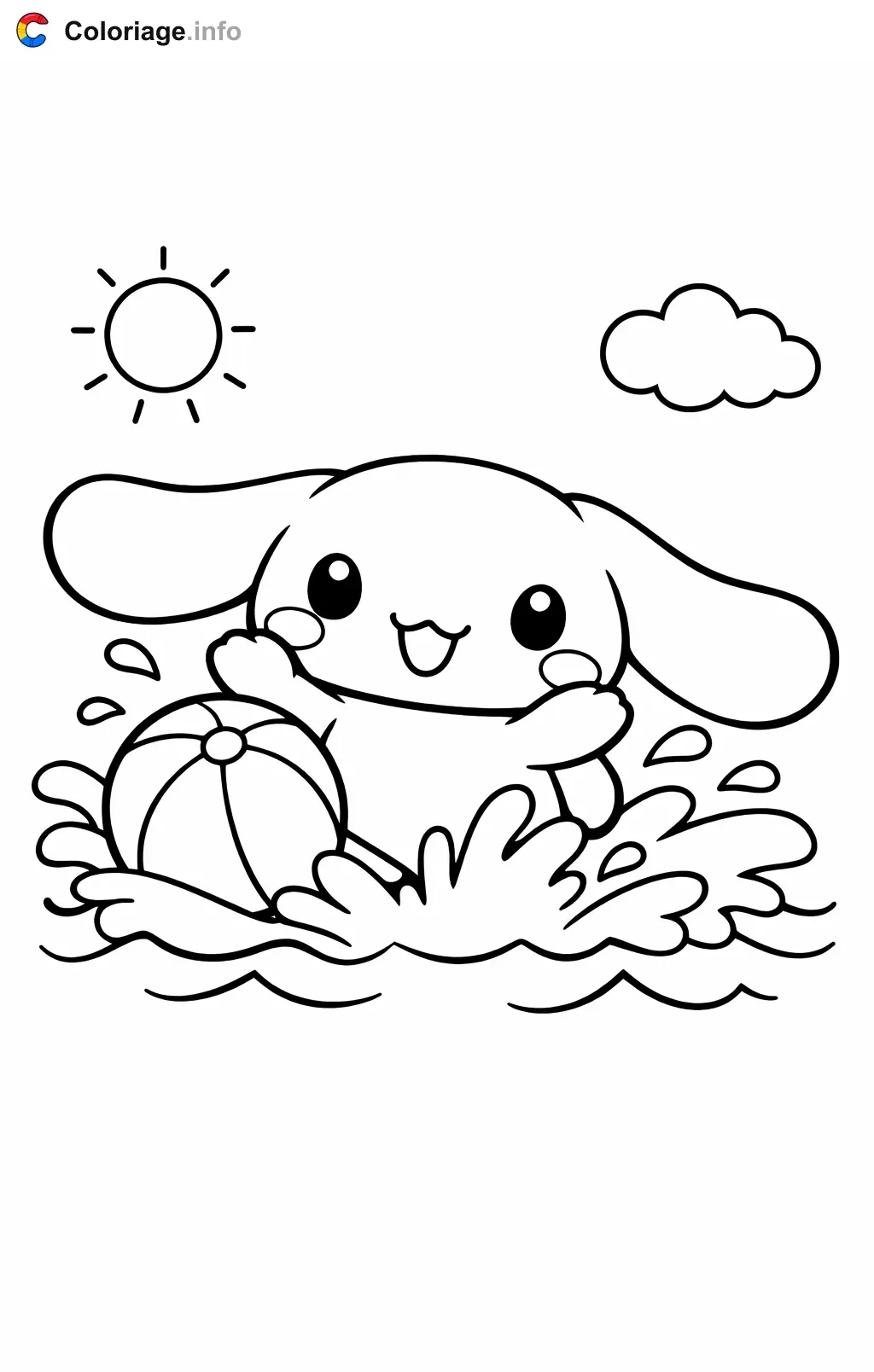 Coloriage Cinnamoroll à la plage - Cinnamoroll à imprimer