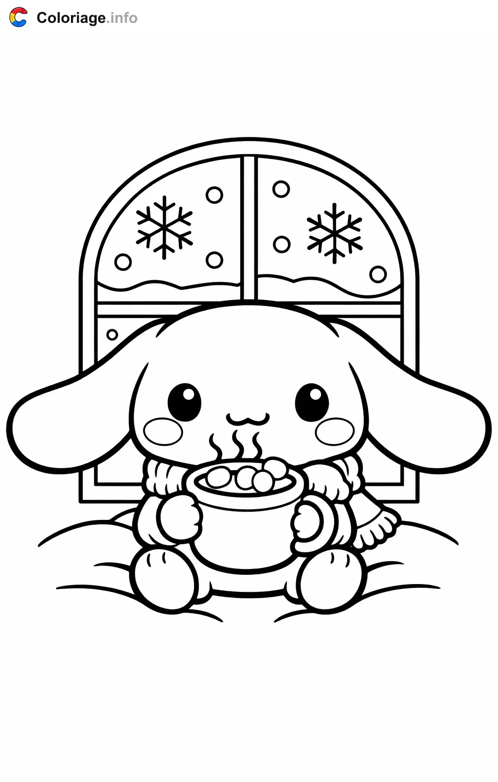 Coloriage Cinnamoroll avec un chocolat chaud - Cinnamoroll à imprimer