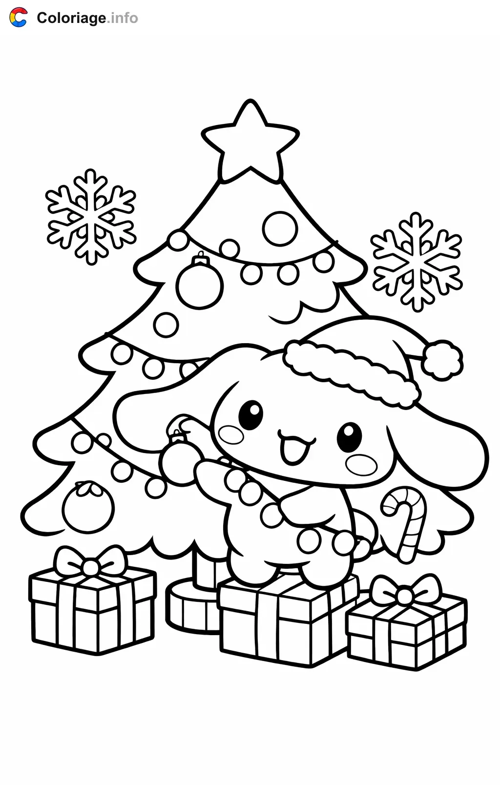 Coloriage Cinnamoroll qui décore le sapin - Cinnamoroll à imprimer