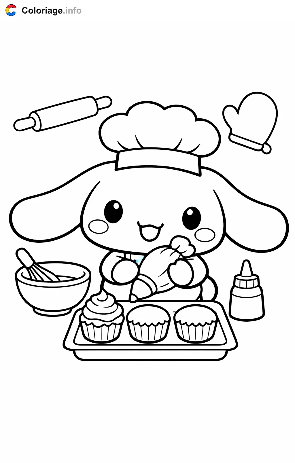 Coloriage Cinnamoroll qui fait des cupcakes - Cinnamoroll à imprimer