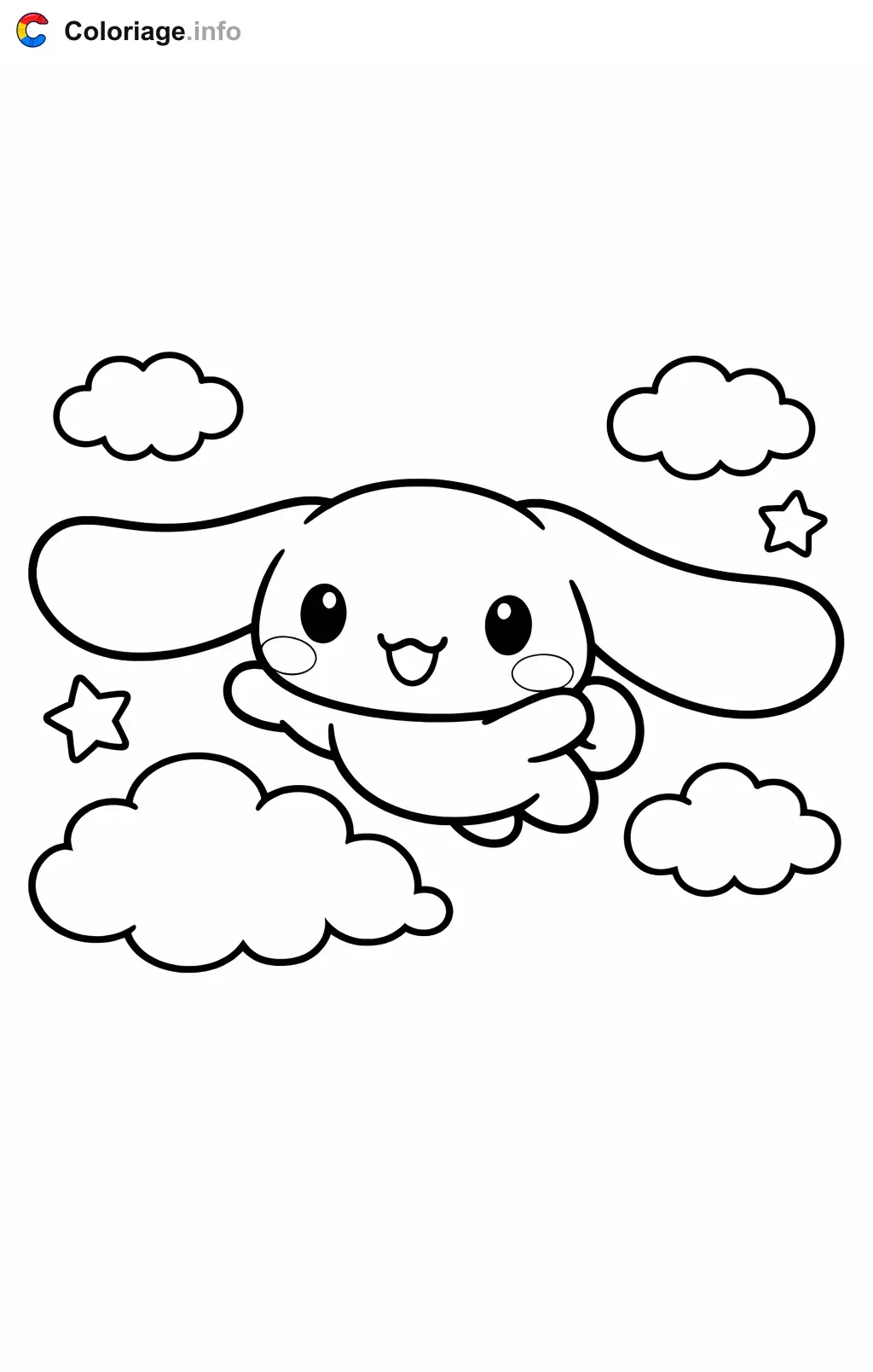 Coloriage Cinnamoroll qui vole dans les nuages - Cinnamoroll à imprimer