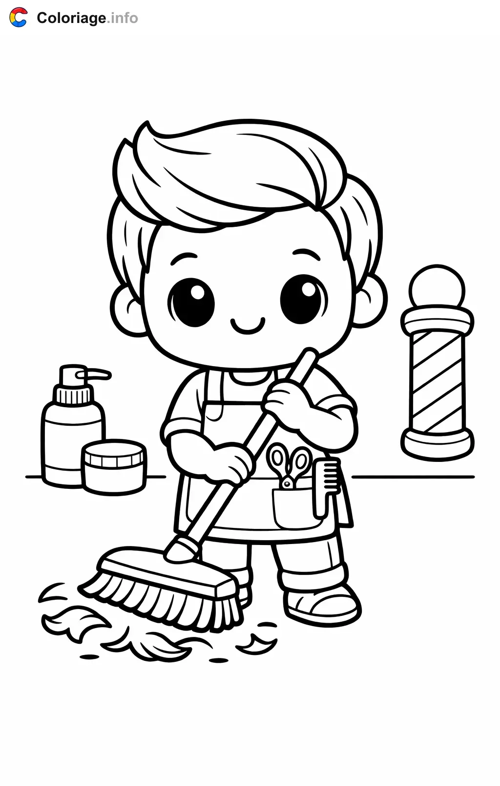 Coloriage Coiffeur qui balaie le salon - Coiffeur à imprimer