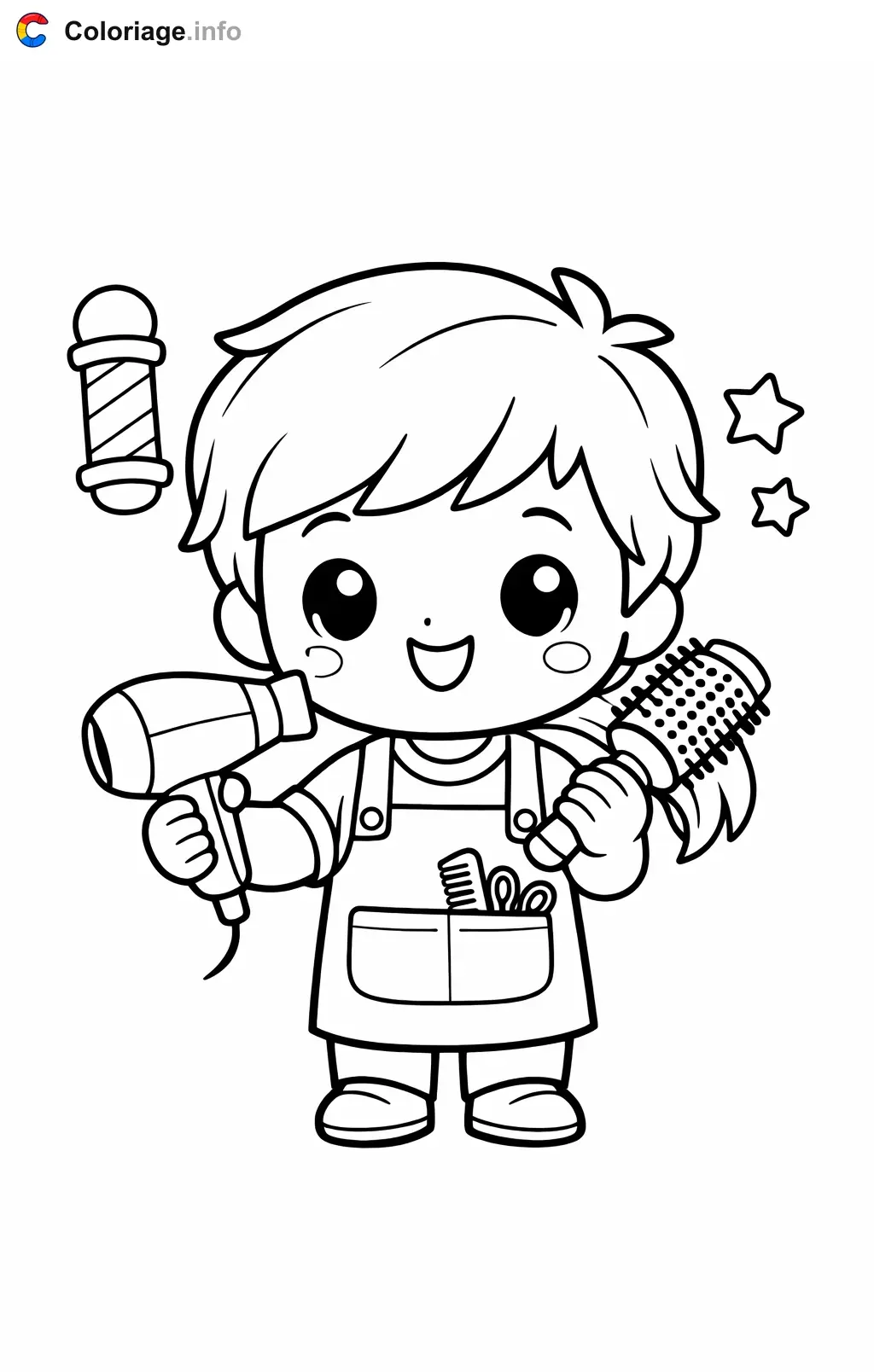Coloriage Coiffeur qui sèche les cheveux - Coiffeur à imprimer