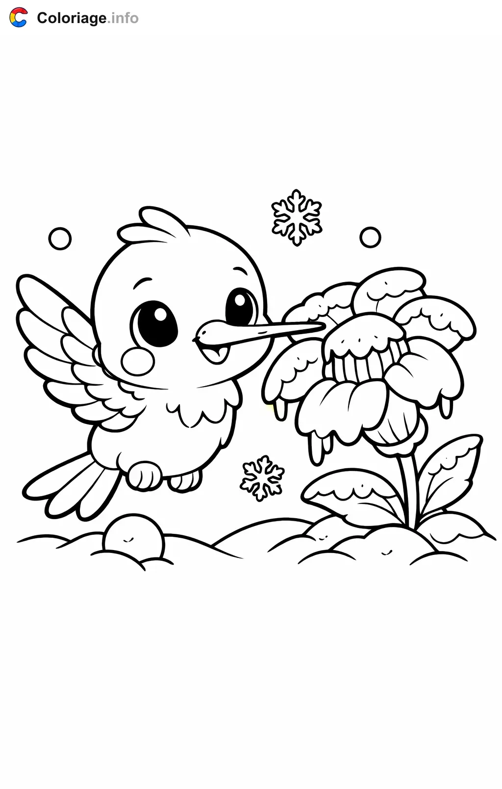Coloriage Colibri en hiver sous la neige - Colibri à imprimer