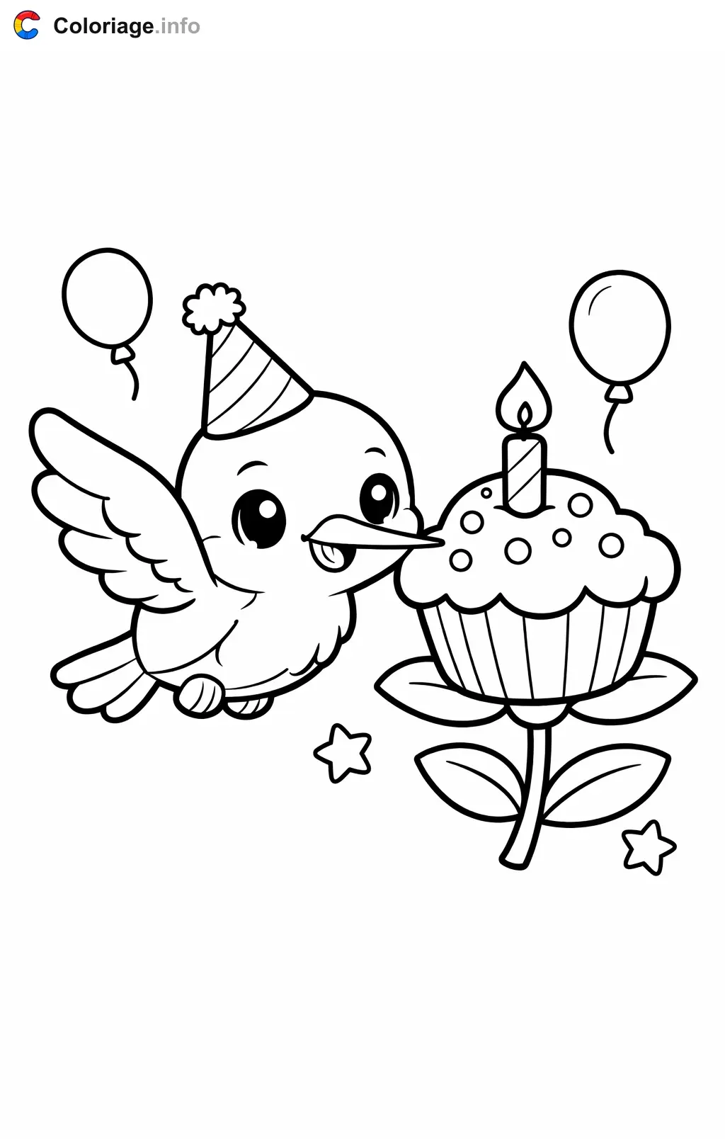 Coloriage Colibri pour un anniversaire - Colibri à imprimer