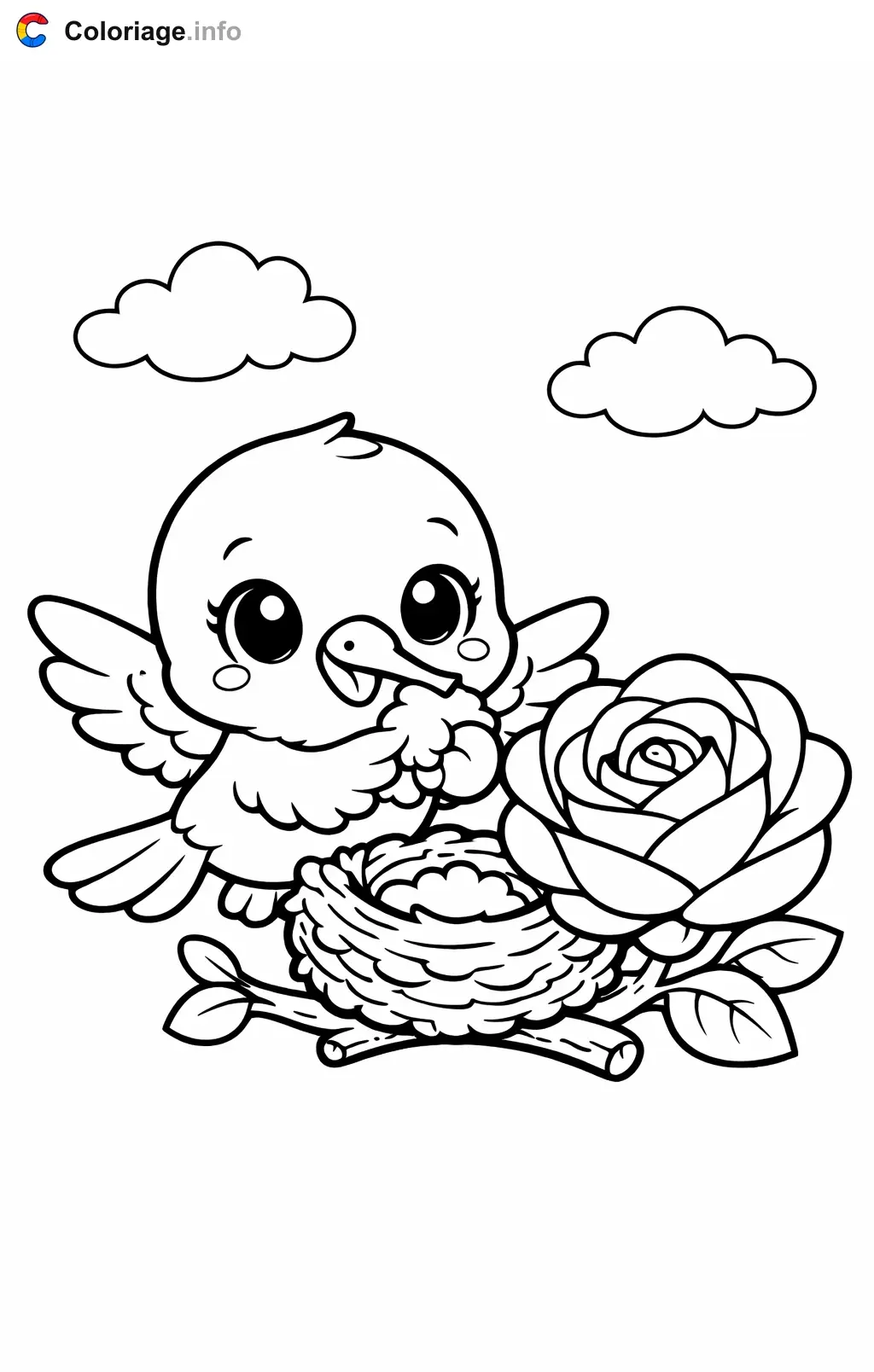 Coloriage Colibri qui construit son nid - Colibri à imprimer