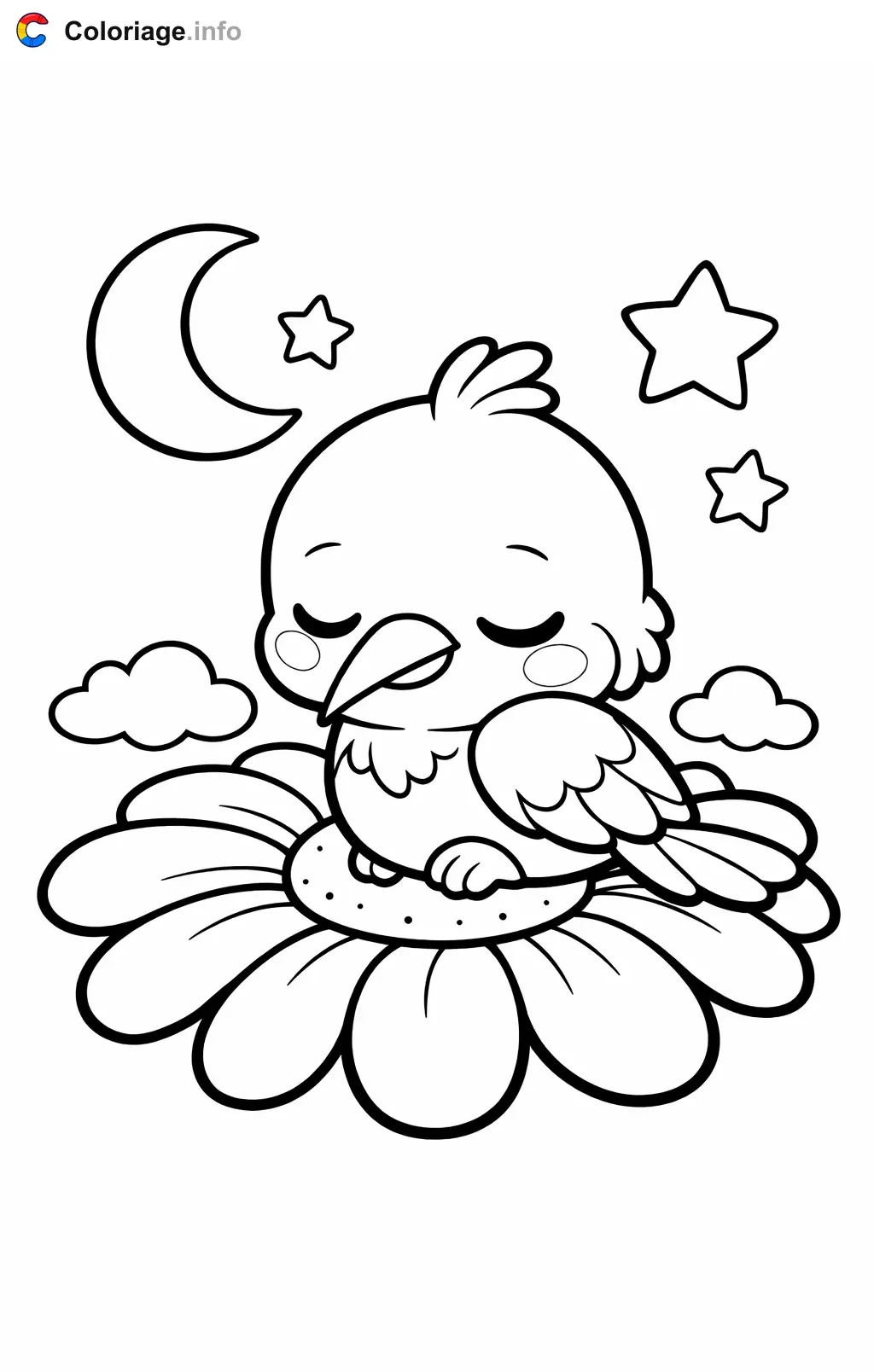 Coloriage Colibri qui dort sur une marguerite - Colibri à imprimer