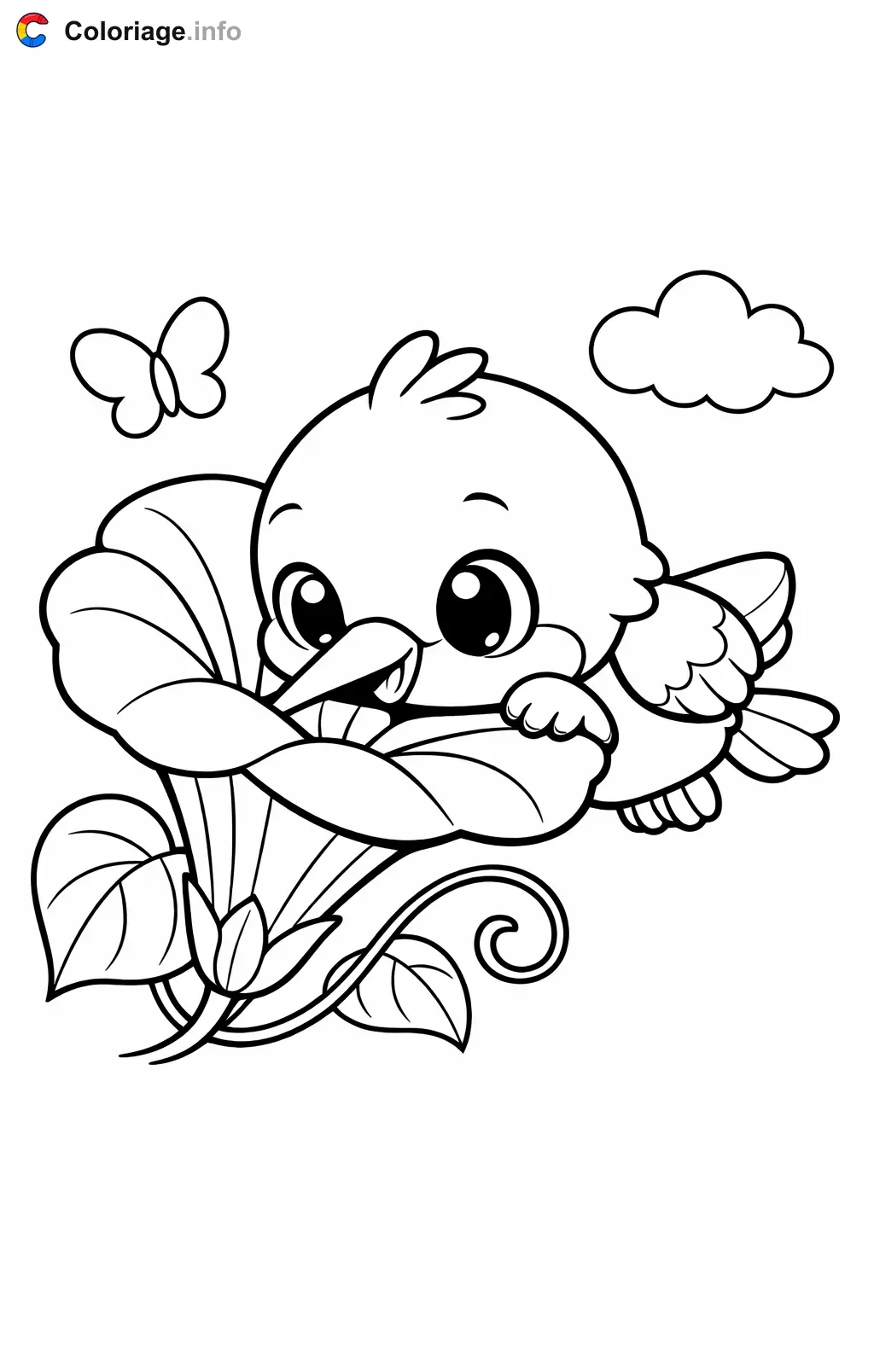 Coloriage Colibri qui explore une fleur - Colibri à imprimer