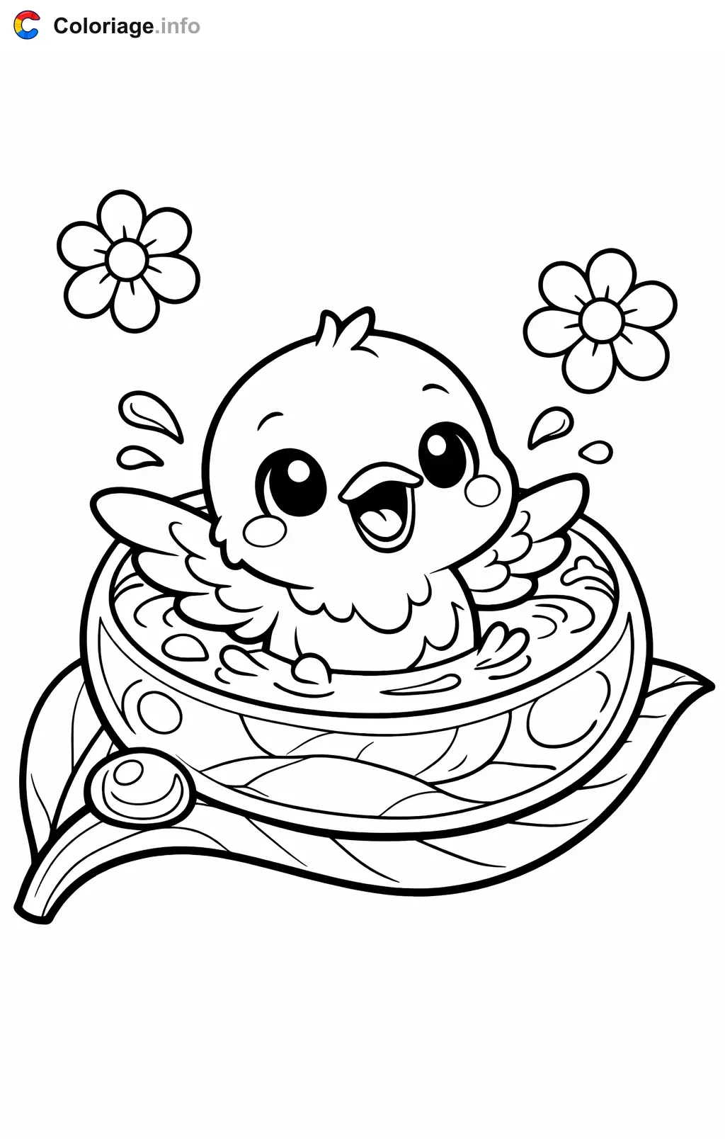 Coloriage Colibri qui prend un bain de rosée - Colibri à imprimer