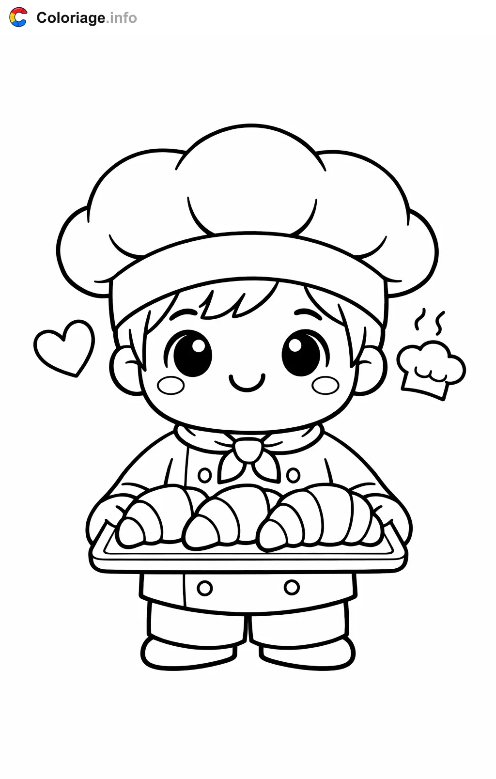 Chef Carrying a Tray of Croissants coloring page to print