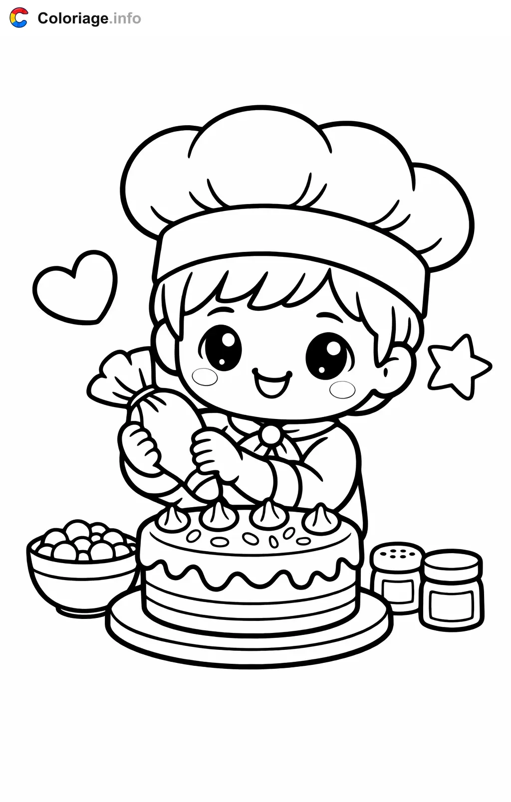 Chef Decorating a Cake coloring page to print