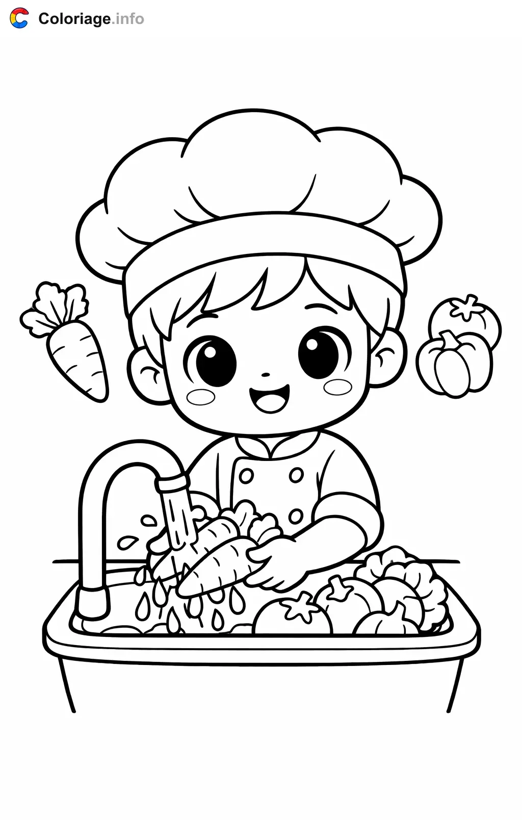 Chef Washing Vegetables coloring page to print