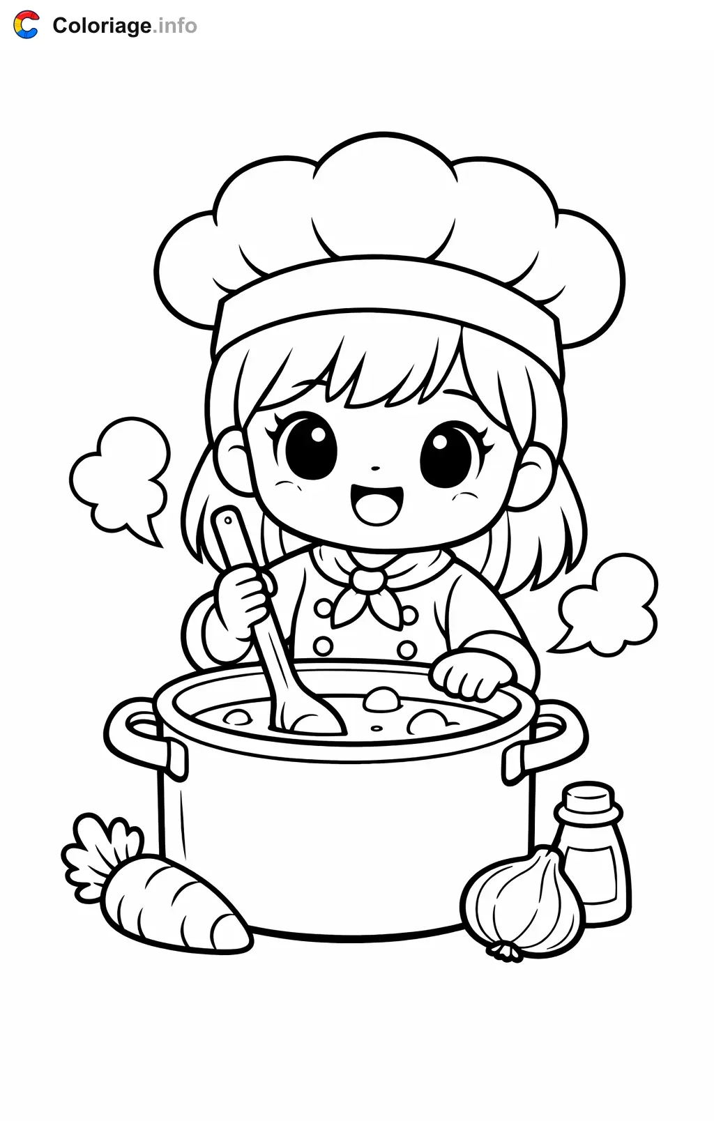 Chef Stirring a Pot of Soup coloring page to print