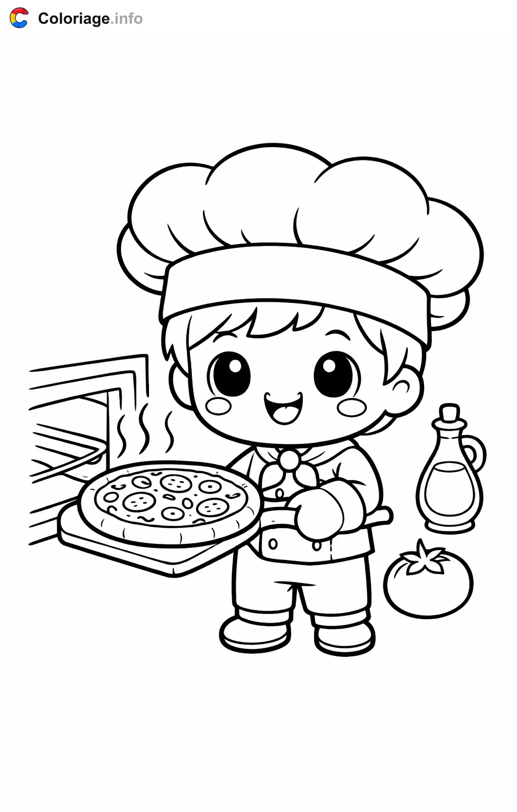 Chef Pulling a Pizza Out of the Oven coloring page to print