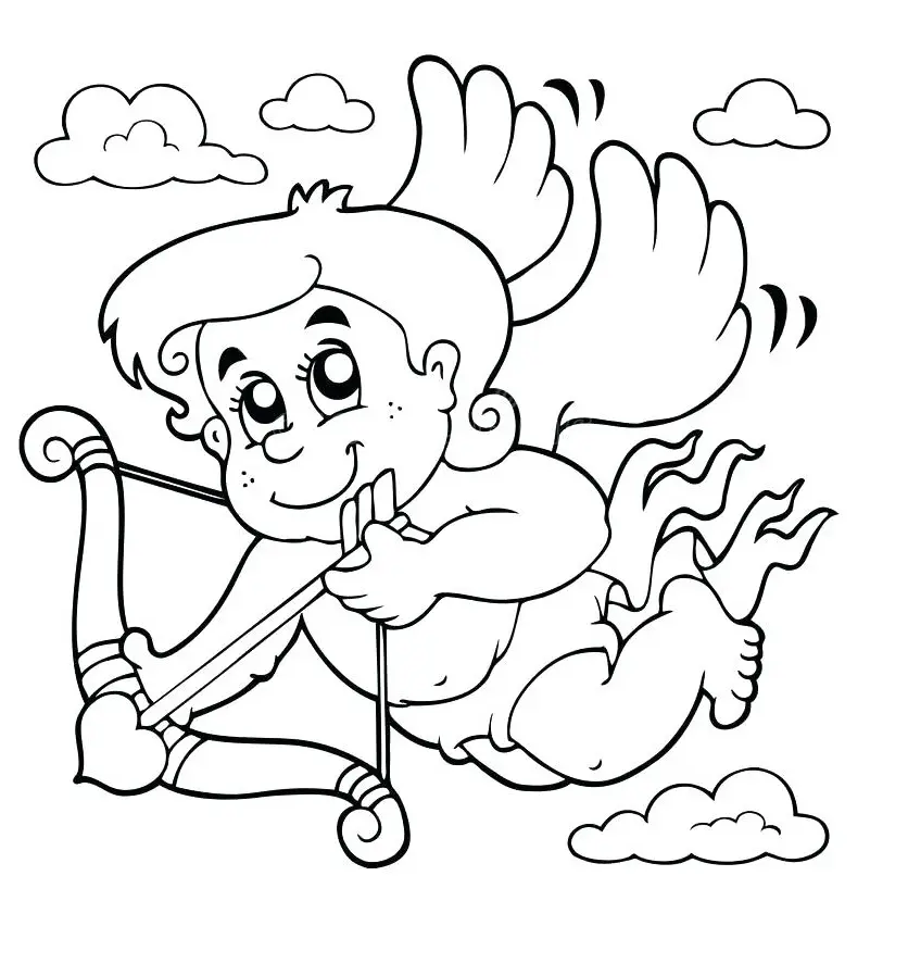 Coloriage Cupidon Dans Les Nuages - Saint-Valentin à imprimer