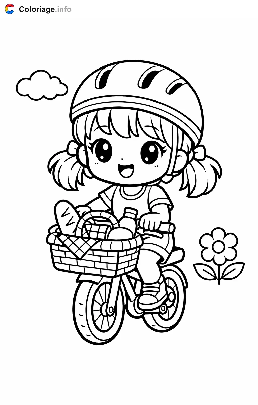 Coloriage Cyclisme avec un panier de pique-nique - Cyclisme à imprimer