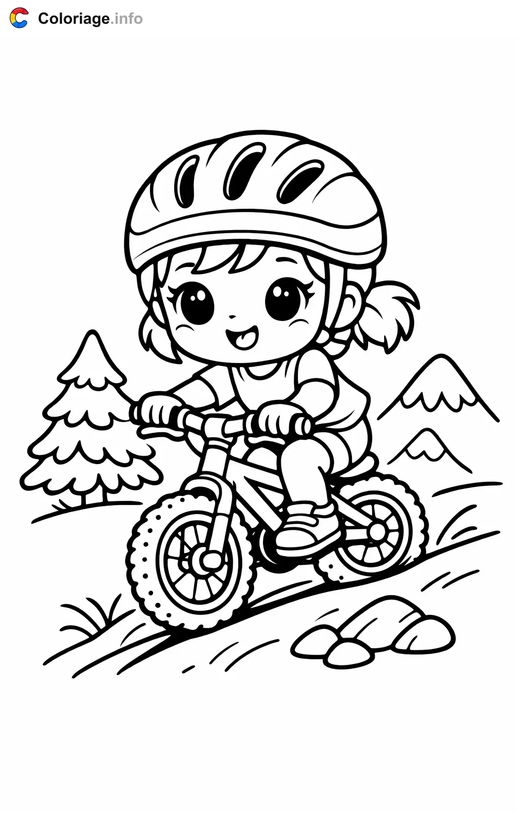 Coloriage Cyclisme en descente à la montagne - Cyclisme à imprimer