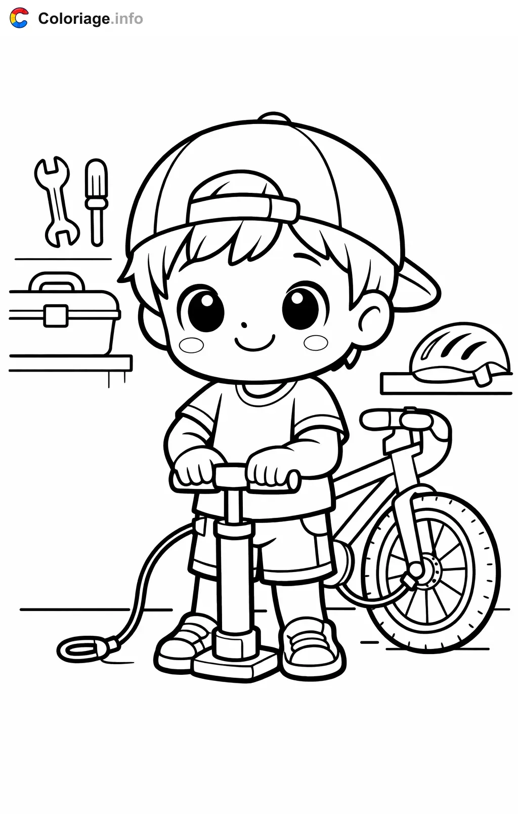 Coloriage Cyclisme qui gonfle les pneus - Cyclisme à imprimer