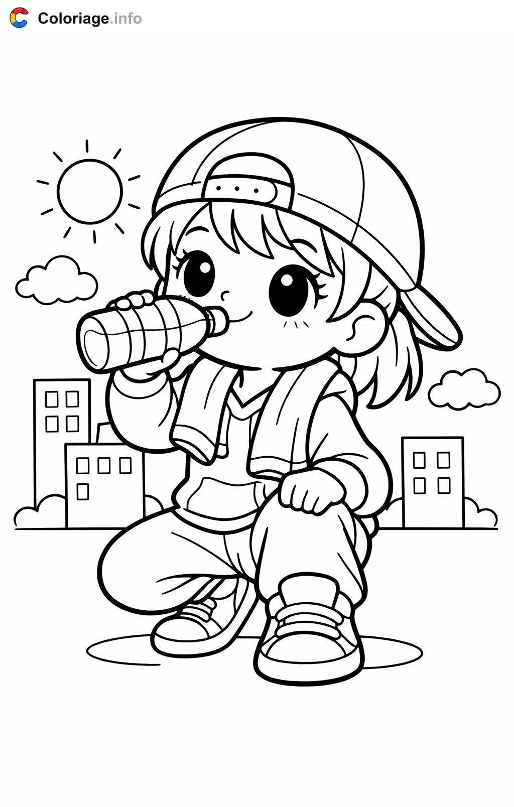 Coloriage Danse hip hop pendant une pause bien méritée - Danse hip hop à imprimer