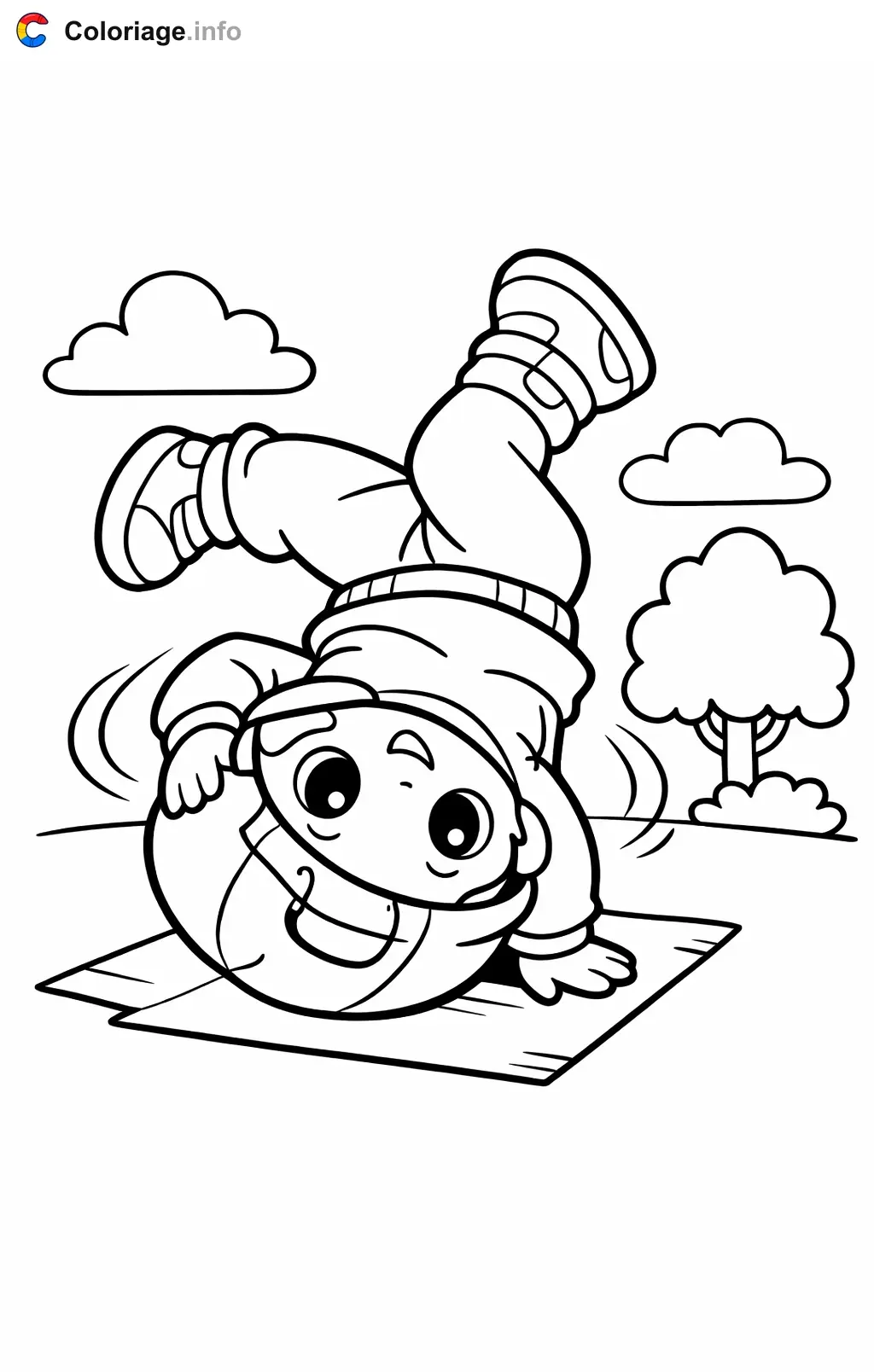 Coloriage Danse hip hop qui fait un freeze sur la tête - Danse hip hop à imprimer
