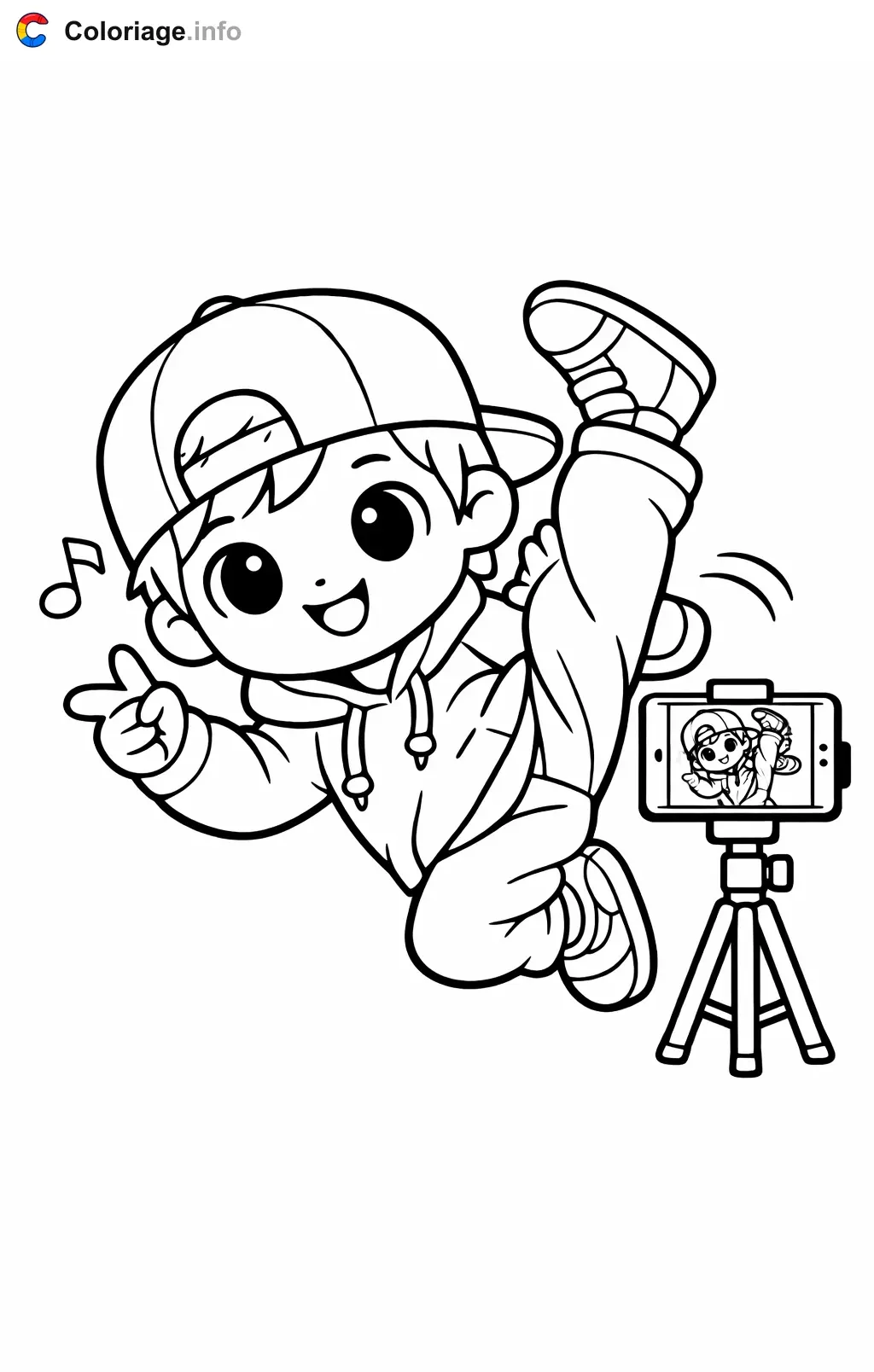 Coloriage Danse hip hop qui filme une vidéo de danse - Danse hip hop à imprimer