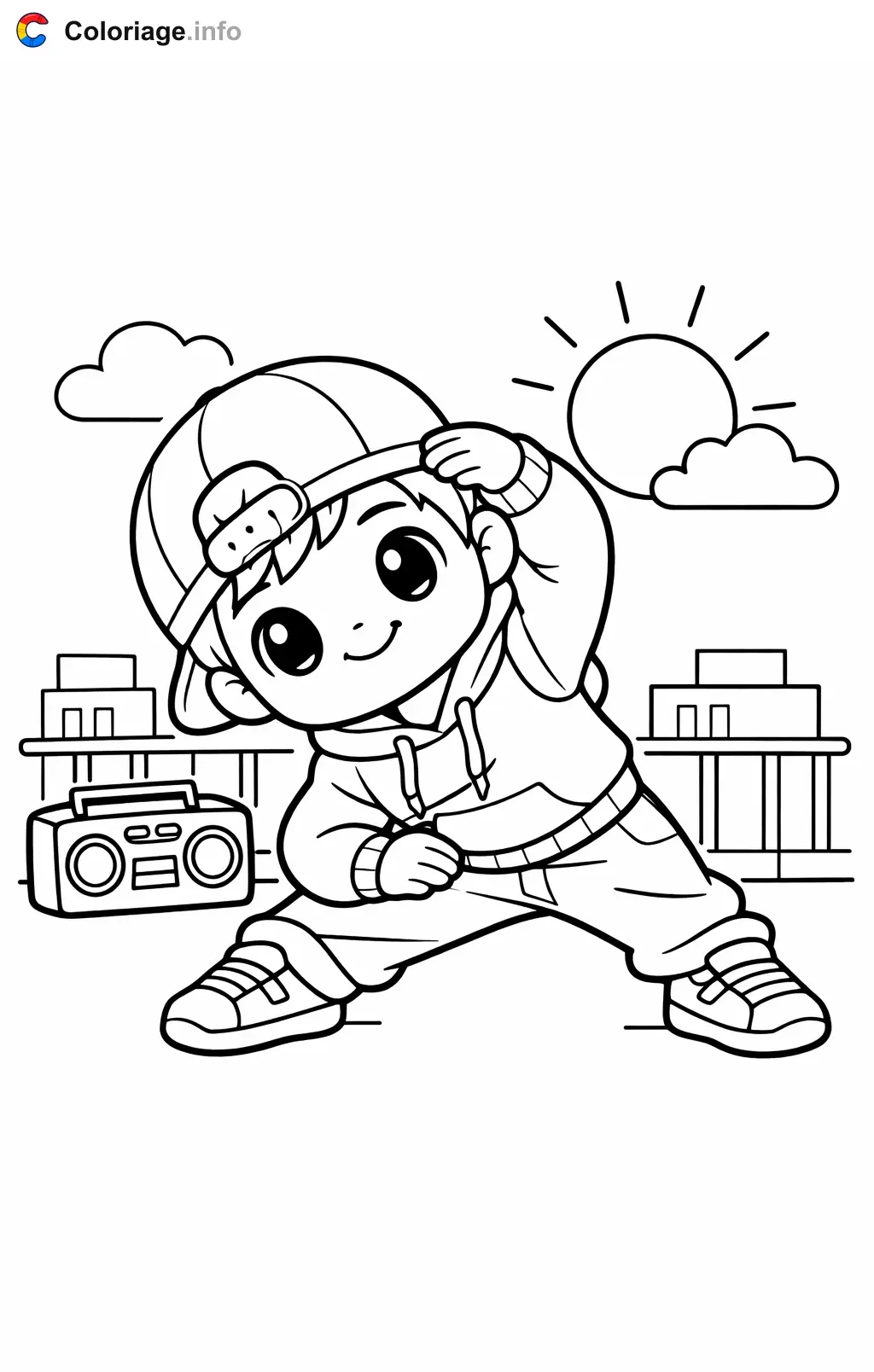 Coloriage Danse hip hop qui s'échauffe sur un toit - Danse hip hop à imprimer