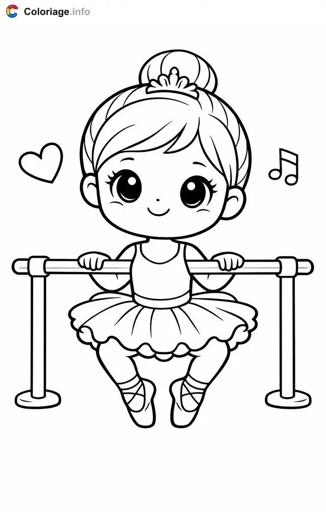 Coloriage Danseuse classique à la barre du studio - Danseuse classique à imprimer