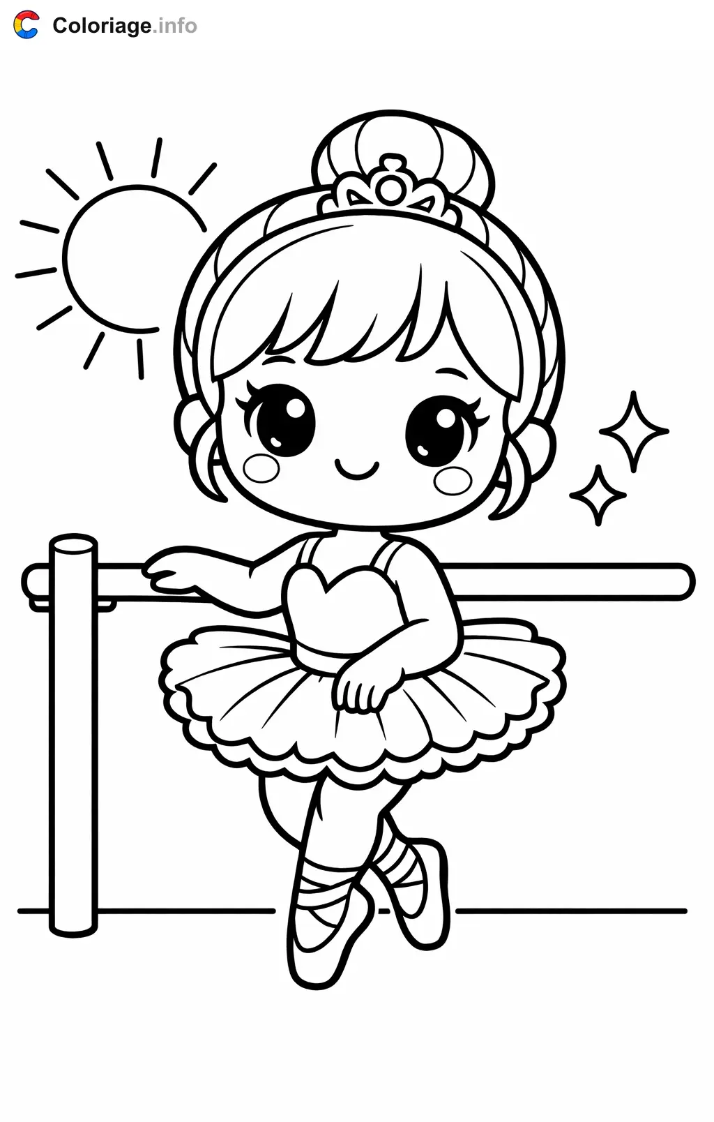 Coloriage Danseuse étoile à la barre en plein exercice - Danseuse étoile à imprimer