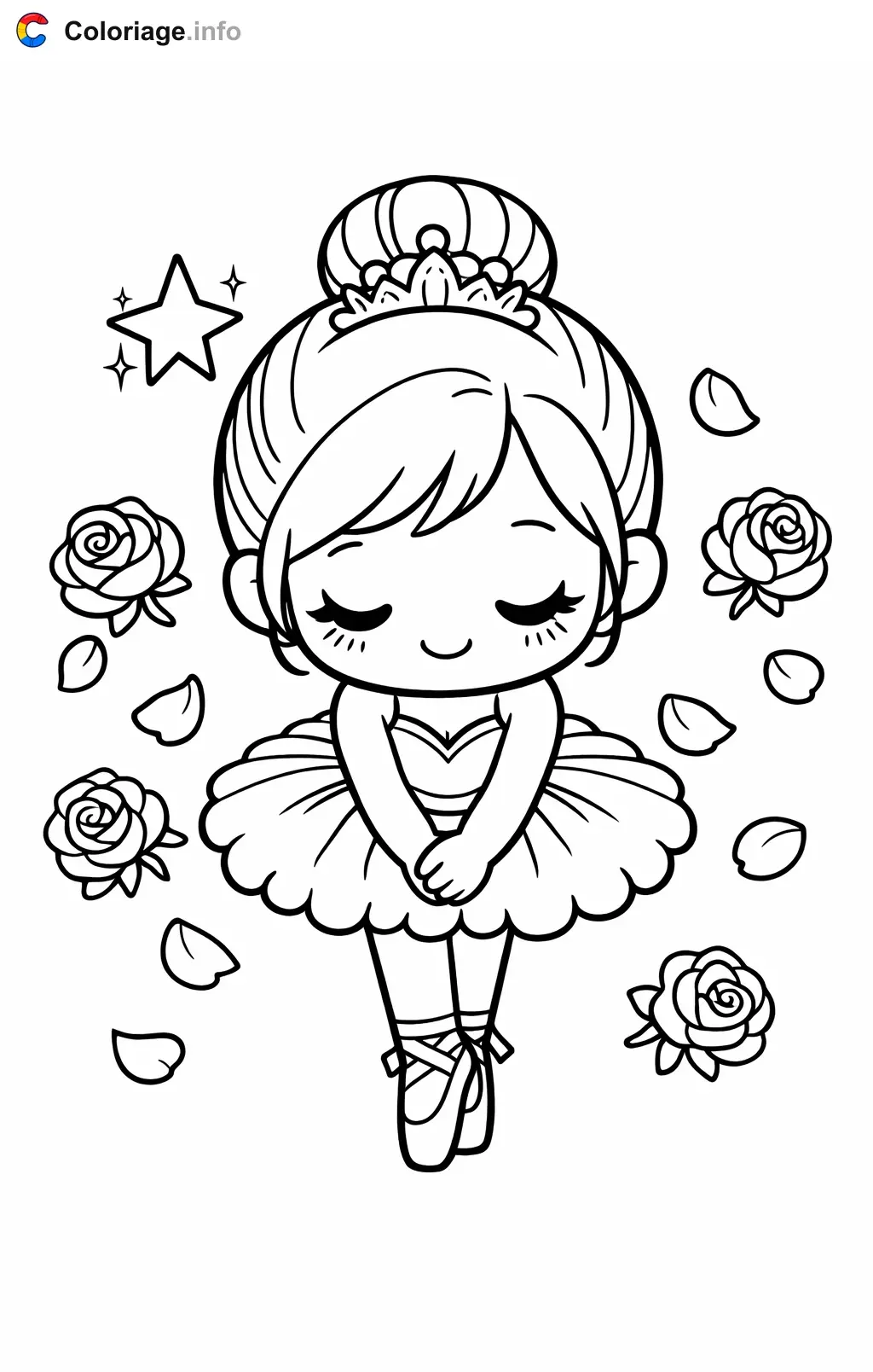 Coloriage Danseuse étoile qui salue sous les roses - Danseuse étoile à imprimer