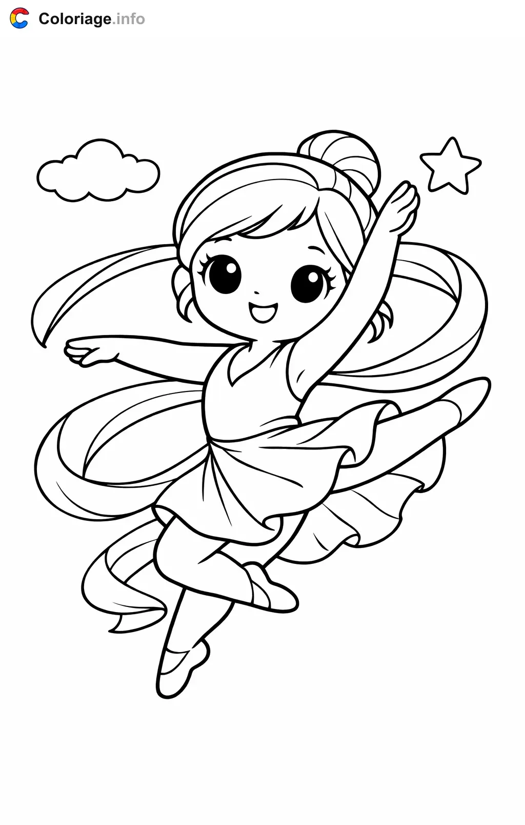 Coloriage Danseuse moderne qui bondit avec un ruban - Danseuse moderne à imprimer