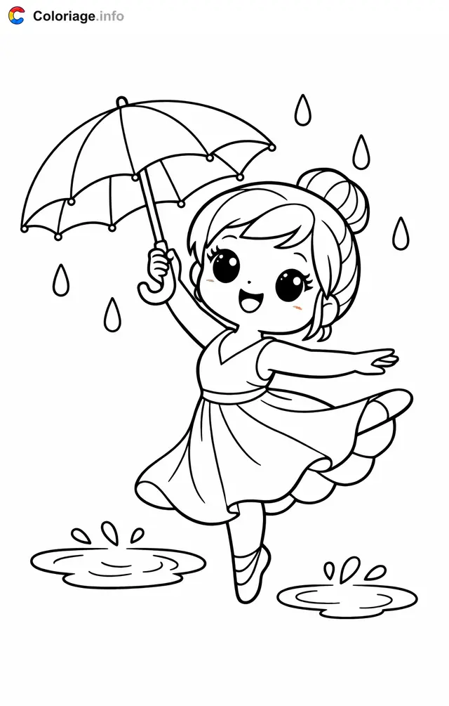 Coloriage Danseuse moderne qui danse sous la pluie - Danseuse moderne à imprimer