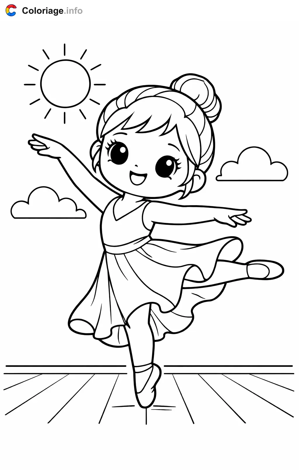 Coloriage Danseuse moderne qui répète sur scène - Danseuse moderne à imprimer