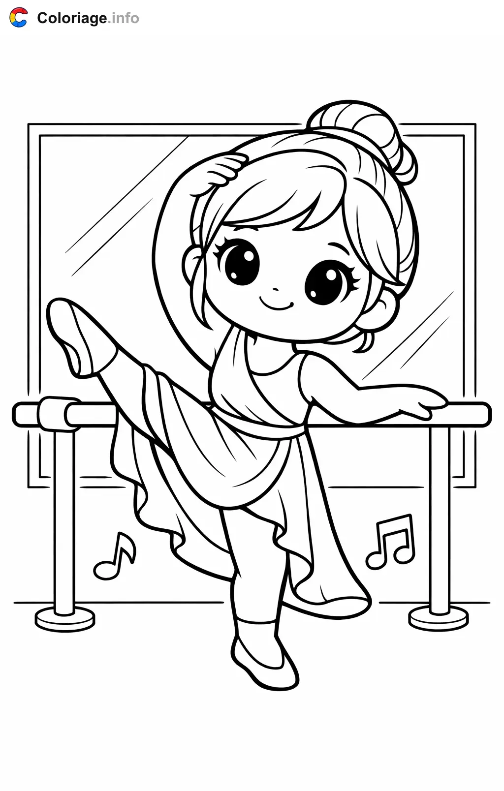 Coloriage Danseuse moderne qui s'étire à la barre - Danseuse moderne à imprimer