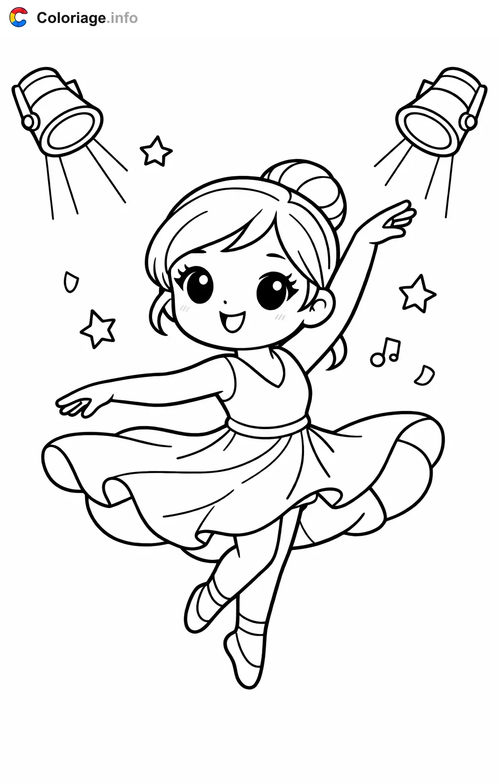 Coloriage Danseuse moderne qui tourne sous les projecteurs - Danseuse moderne à imprimer