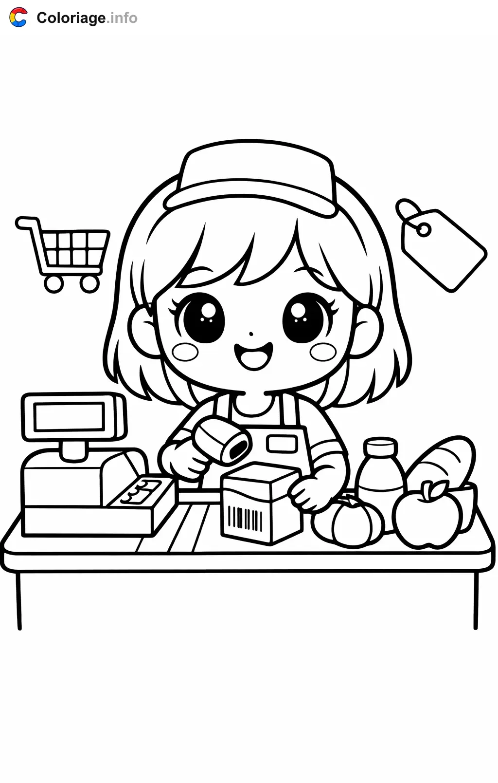 Checking Out at the Grocery Store coloring page to print