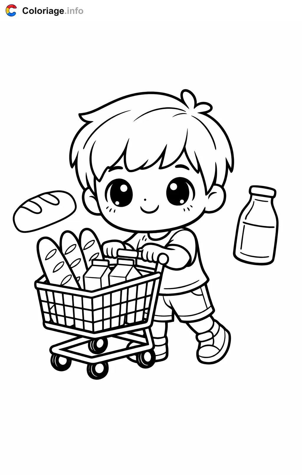 Grocery Store with Shopping Cart coloring page to print