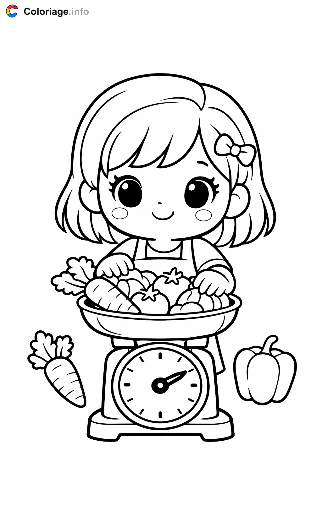 Grocery Store Vegetable Weighing Scene coloring page to print