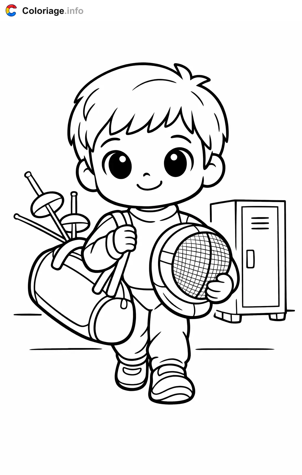 Coloriage Escrime avec son sac d'escrime - Escrime à imprimer