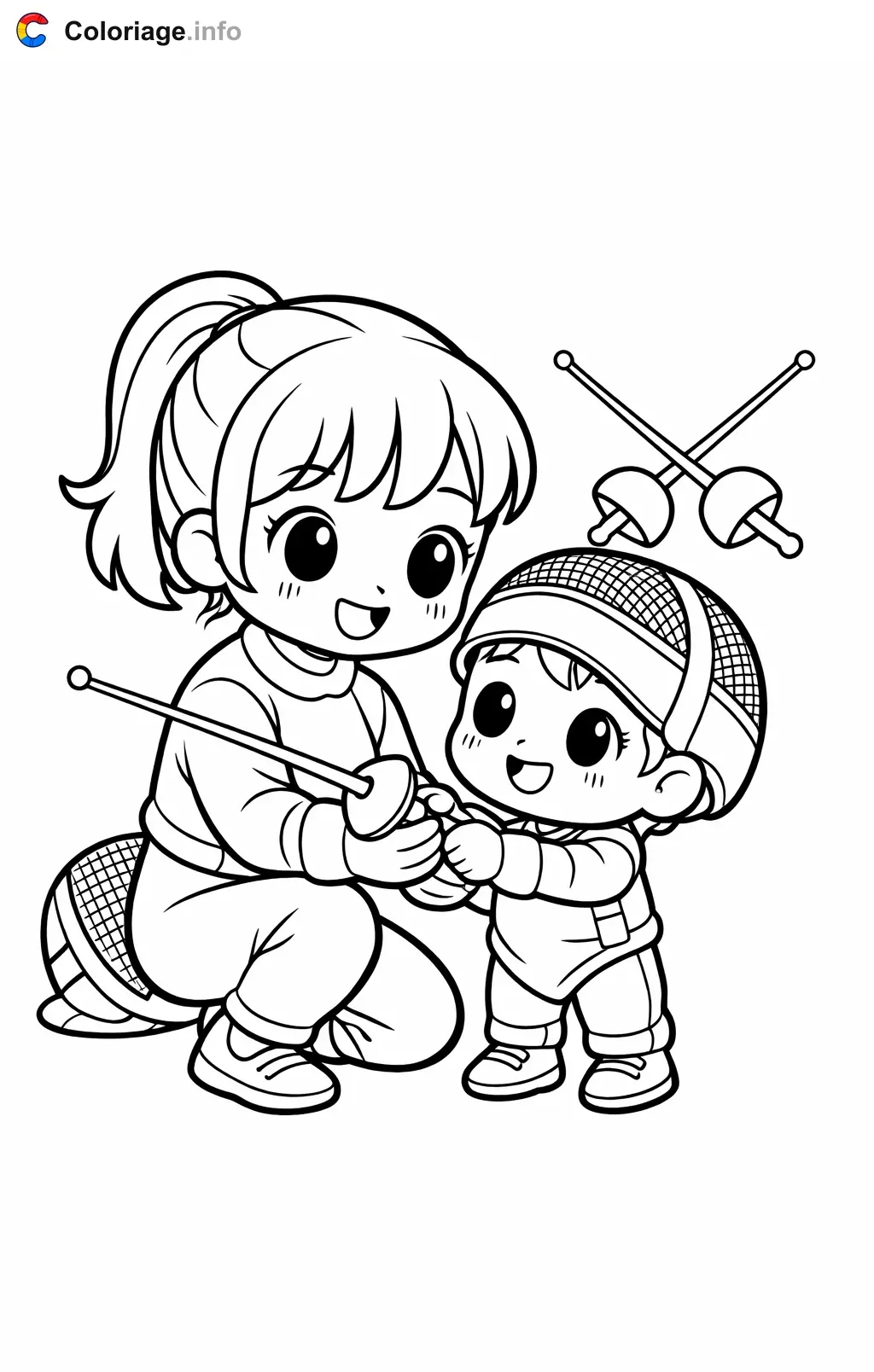 Coloriage Escrime la coach qui enseigne - Escrime à imprimer