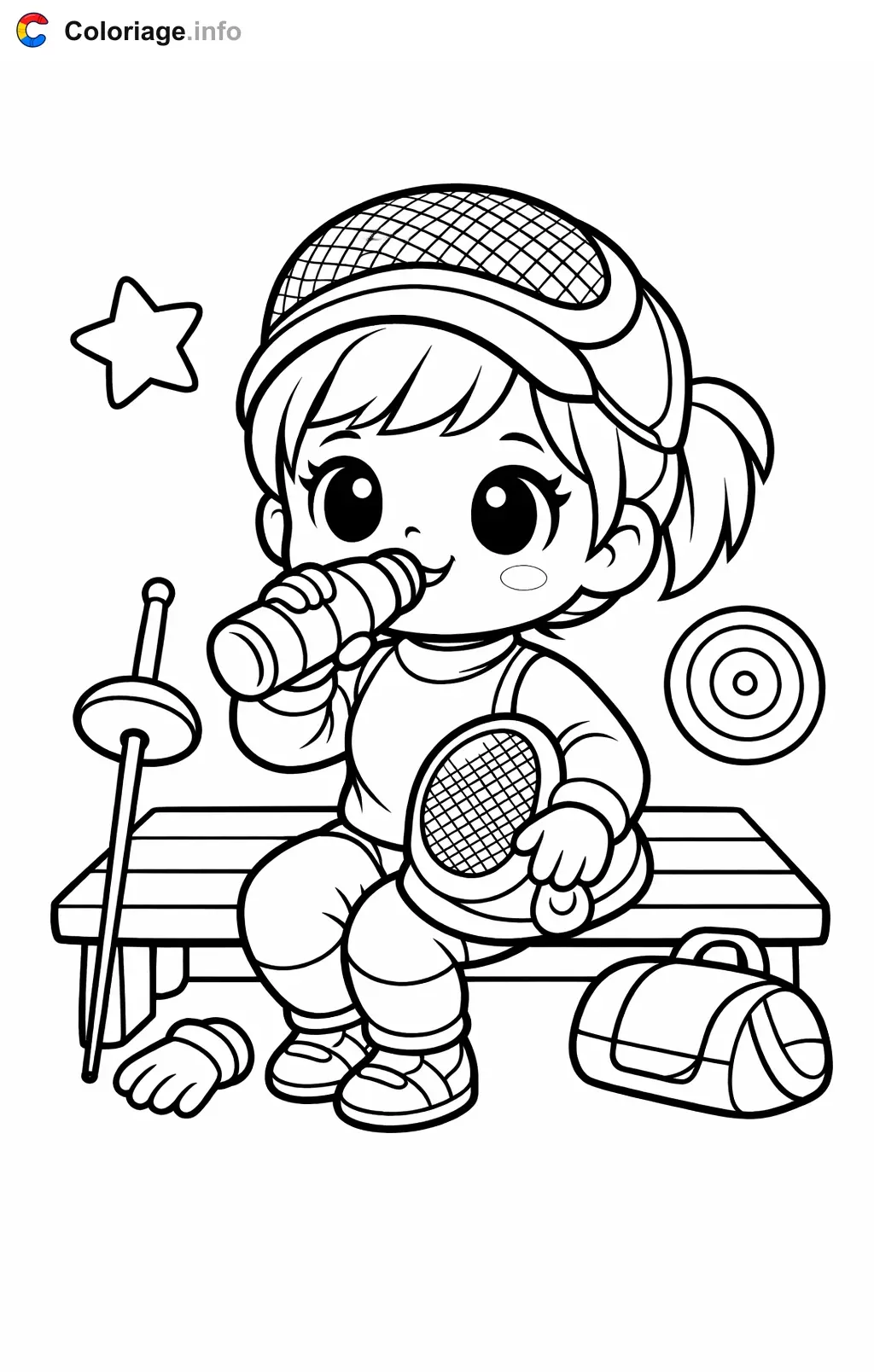 Coloriage Escrime qui fait une pause - Escrime à imprimer