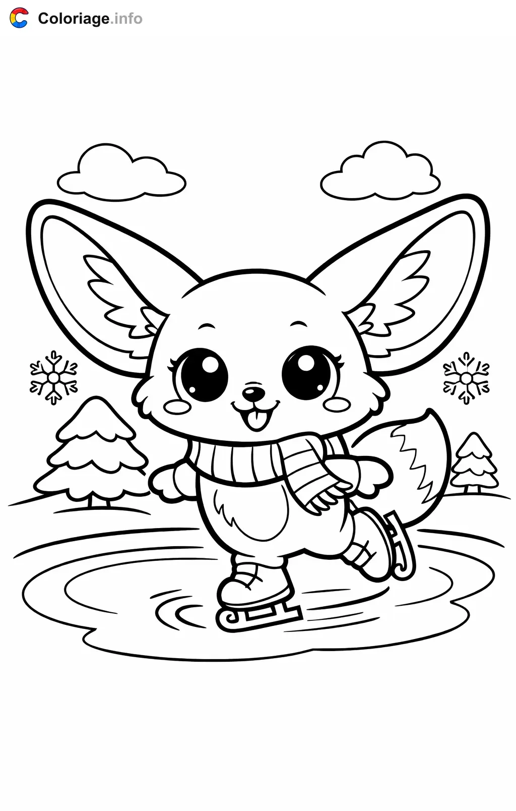 Coloriage Fennec qui fait du patin à glace - Fennec à imprimer