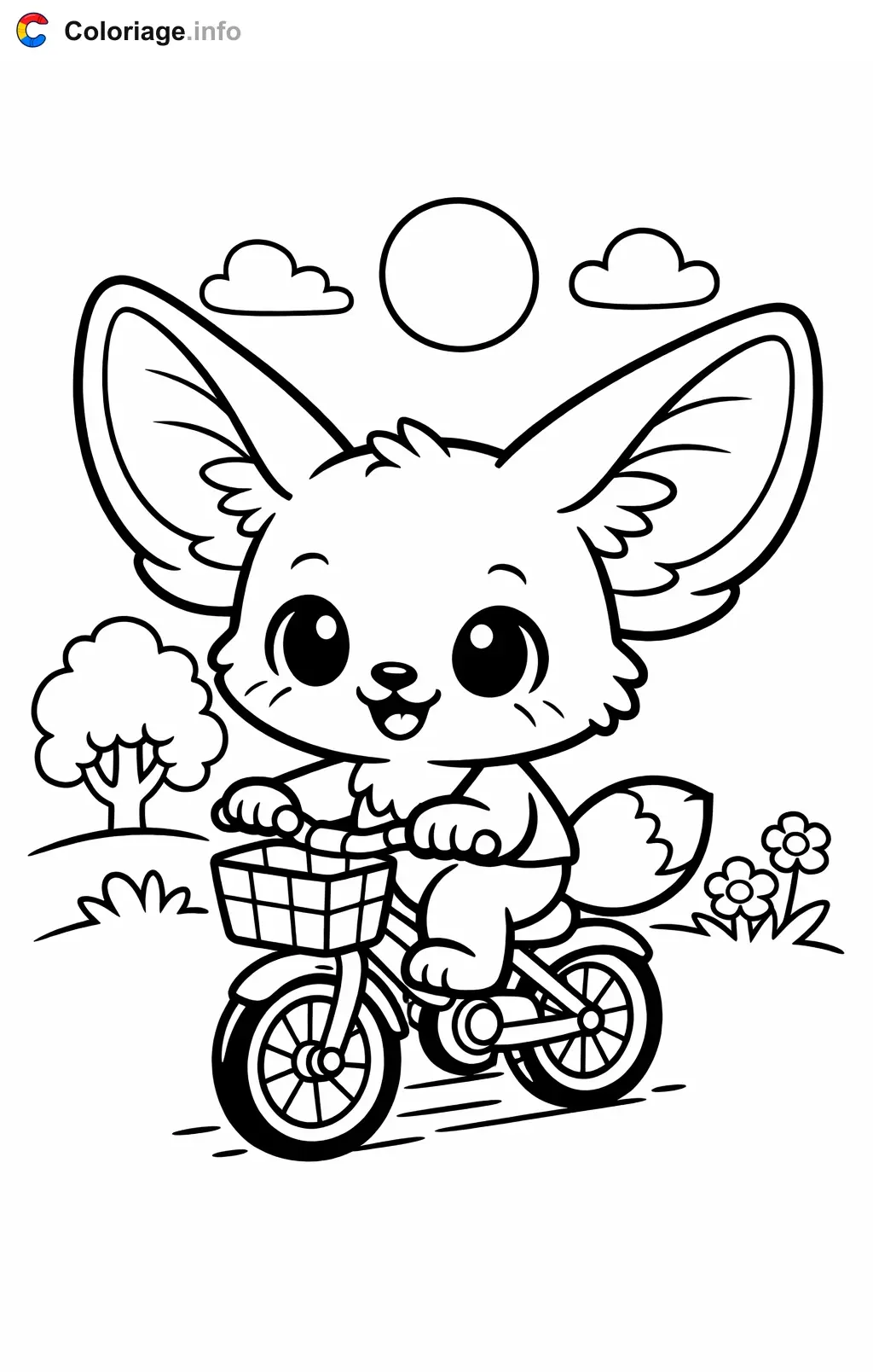 Coloriage Fennec qui fait du vélo - Fennec à imprimer