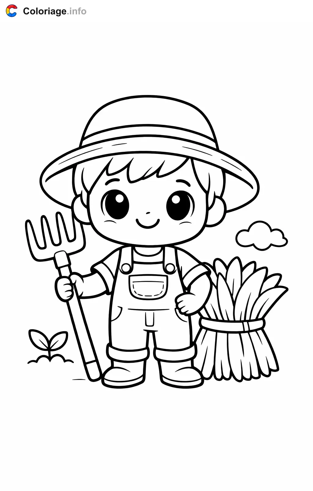 Farmer with Tools and Accessories coloring page to print