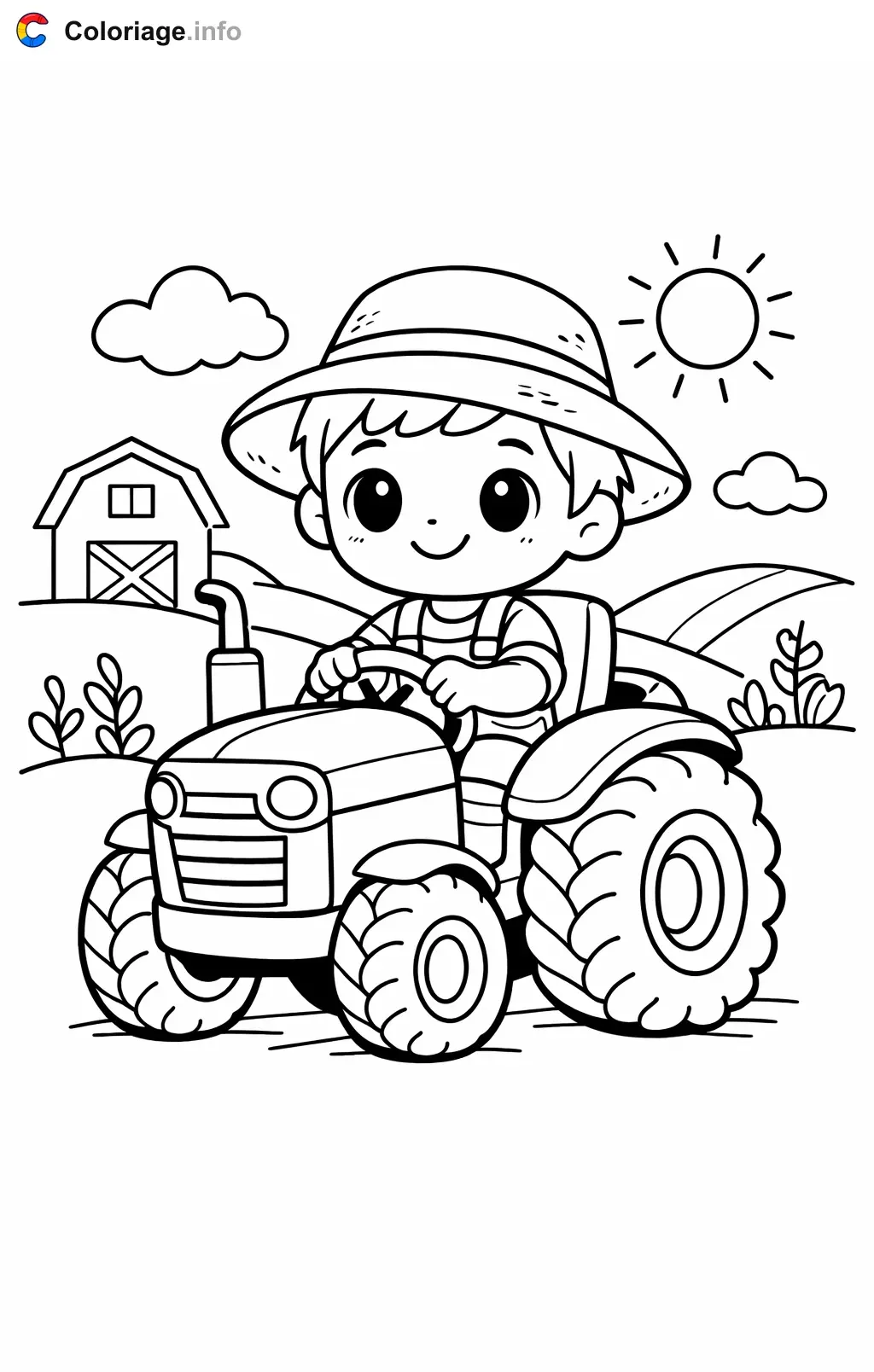Farmer Driving a Tractor coloring page to print
