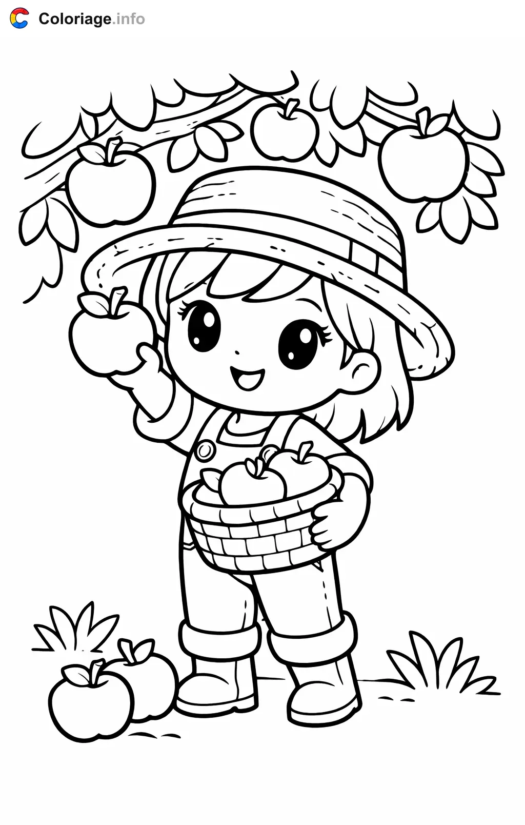 Farmer Picking Apples coloring page to print