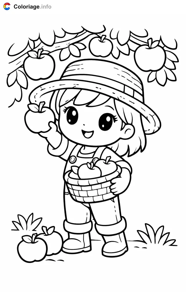 Coloriage Fermier qui cueille des pommes - Fermier à imprimer